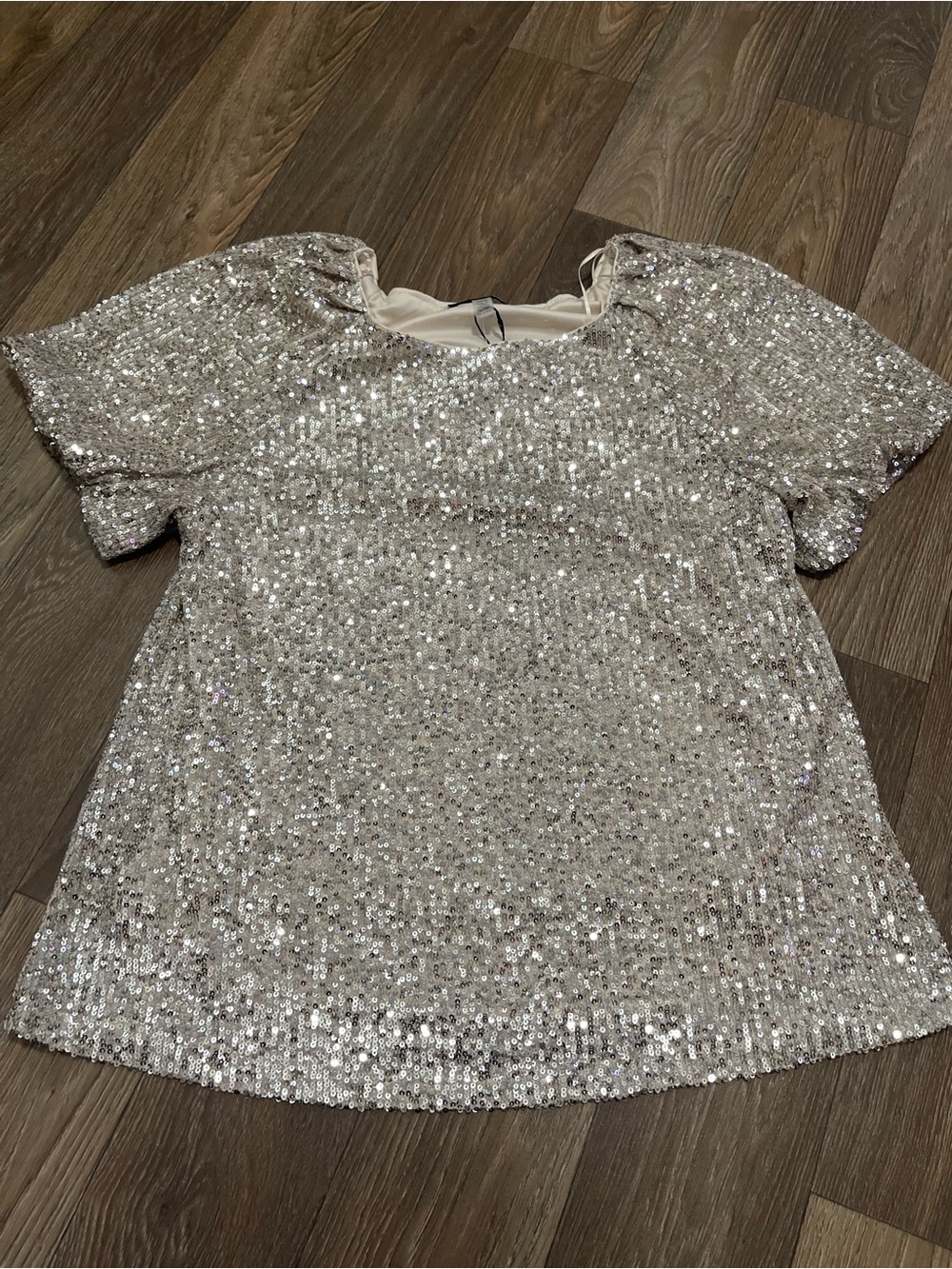 Cable & Gauge Silver Sequin Short Sleeve Top